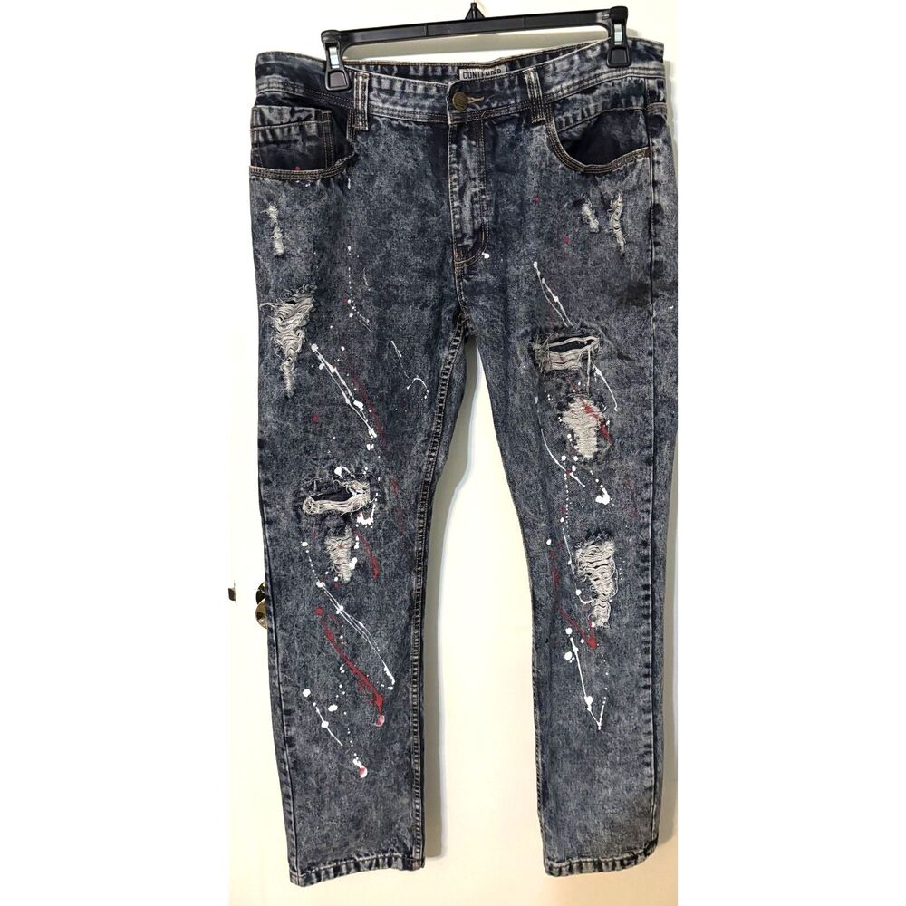 Contender Distressed Paint Splatter Acid Wash Jeans W38 L34 Streetwear